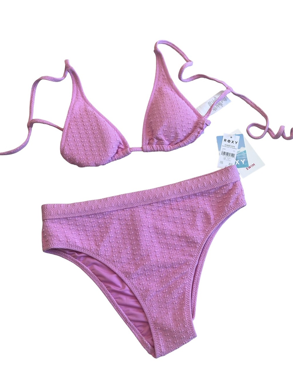 NWT  ROXY Haleiwa Textured Triangle Bikini Set in Pink/Lilac Sachet  🌸  Size S